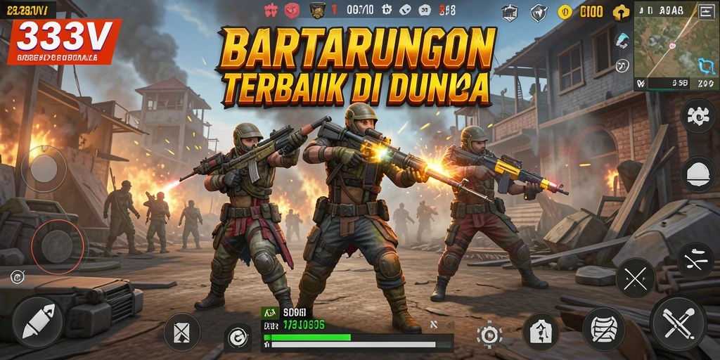 Tampilan gameplay seru dalam 333V dengan aksi pertarungan Battle Royale.