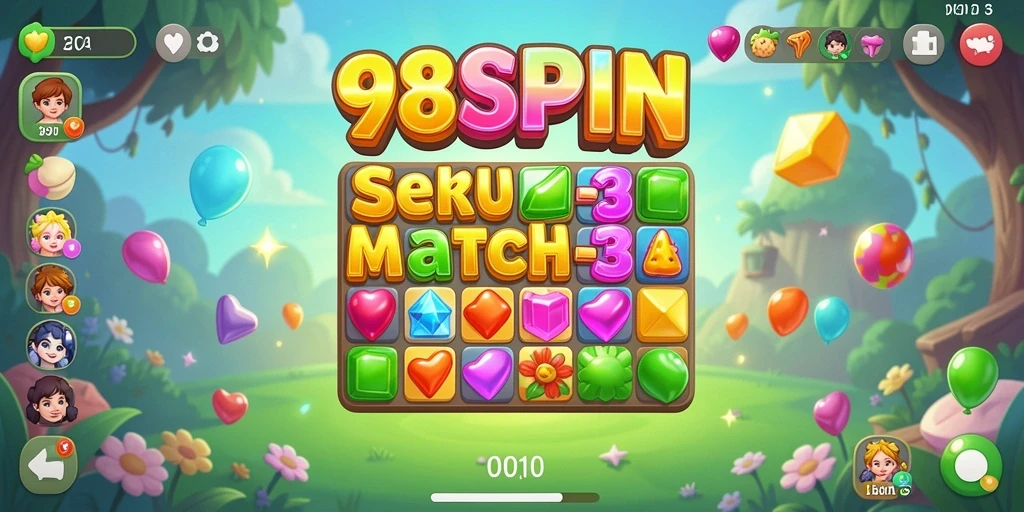 Screenshot permainan 98SPIN menampilkan gameplay Match-3 yang menantang.