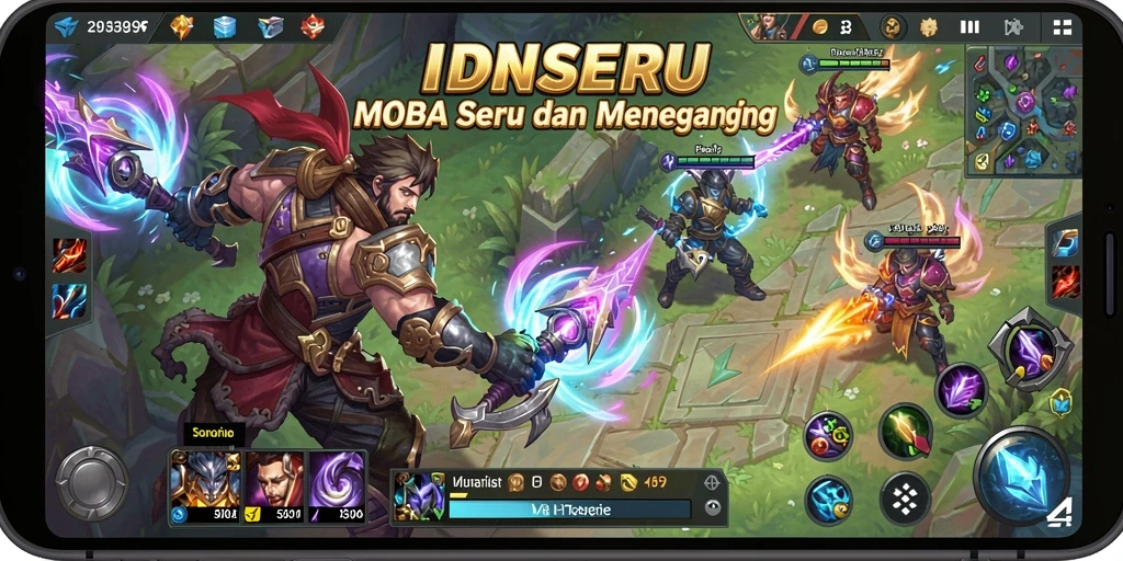 Tampilan gameplay MOBA yang mendebarkan dan penuh aksi.