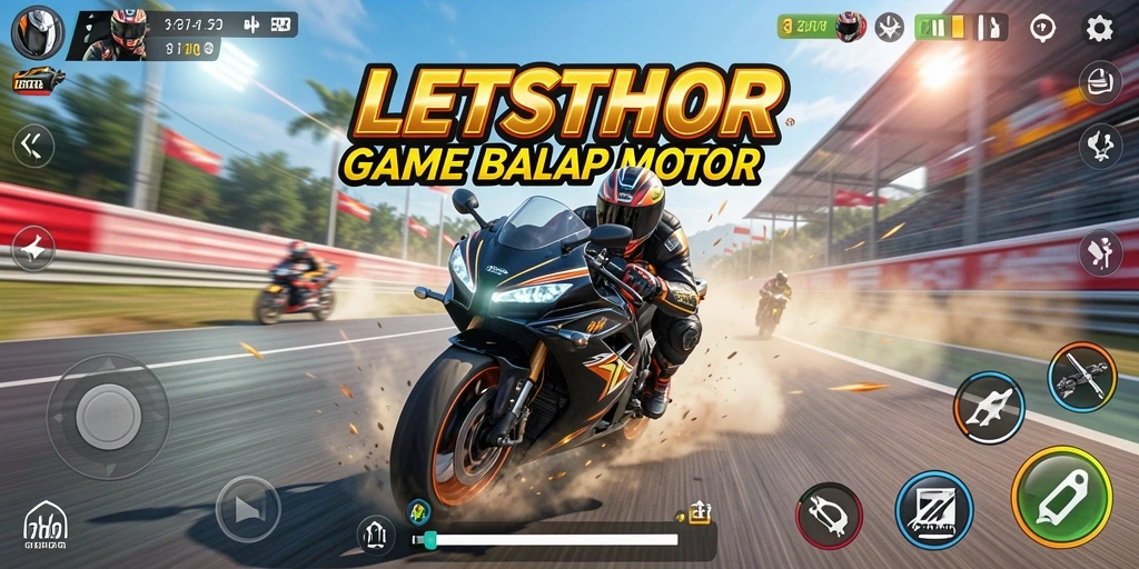 Gameplay LETSTHOR menampilkan aksi balap motor yang mendebarkan.