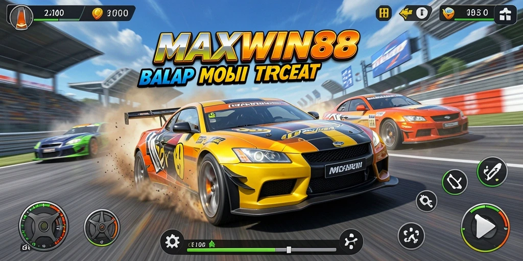 Screenshot MAXWIN88 menampilkan keseruan balapan mobil yang memacu adrenalin.