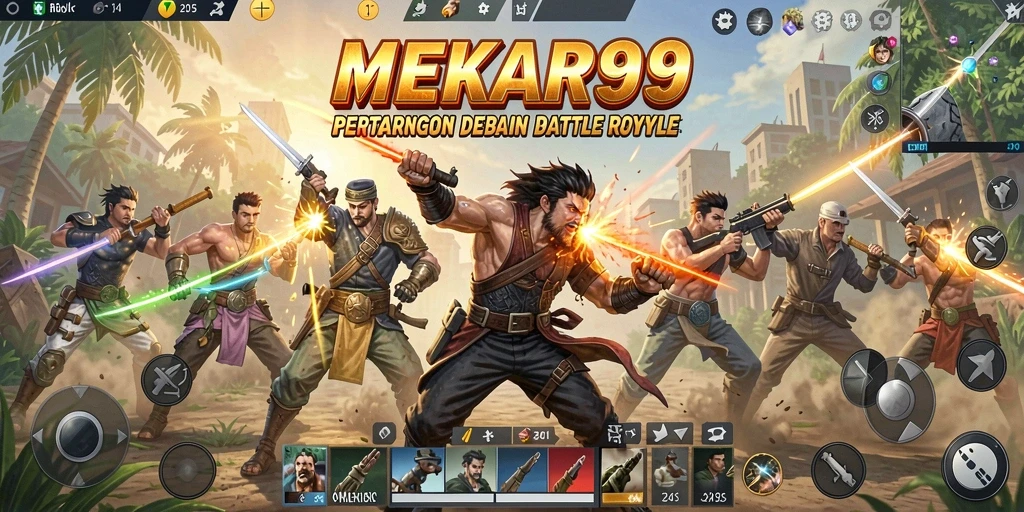 Tampilan seru dari game Battle Royale MEKAR99 dengan pertempuran intens.