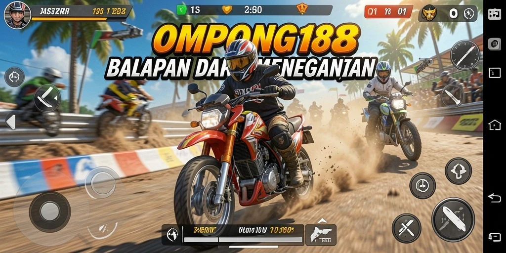 Screenshot OMPONG188 menampilkan aksi balapan motor yang mendebarkan.