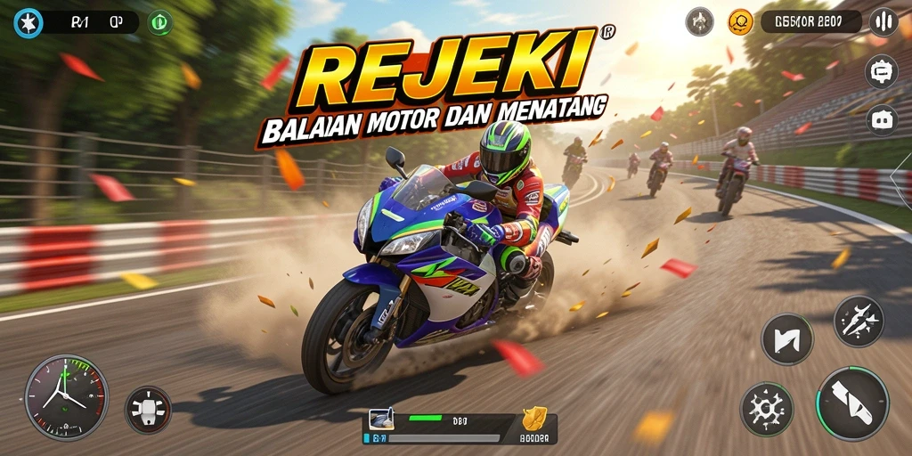 Screenshot gameplay balapan motor yang seru di REJEKI.