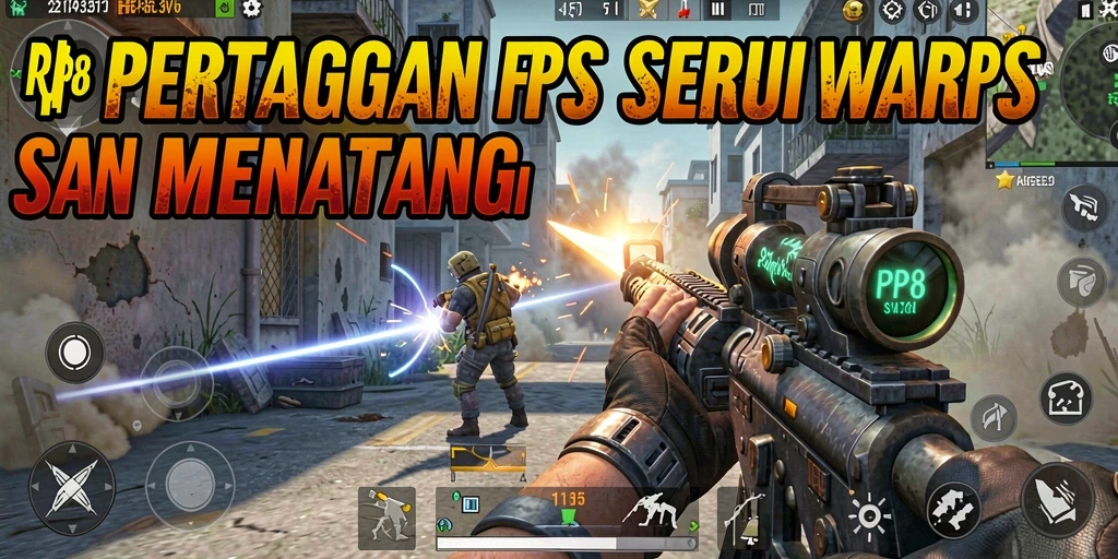 Screenshot utama RP8 menampilkan aksi tembak-menembak yang mendebarkan.