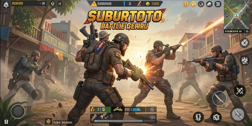Screenshot gameplay SUBURTOTO dengan adegan pertempuran yang intens.