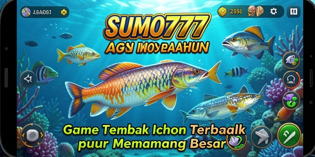 Visual gameplay apik dalam SUMO777 saat menembak ikan.